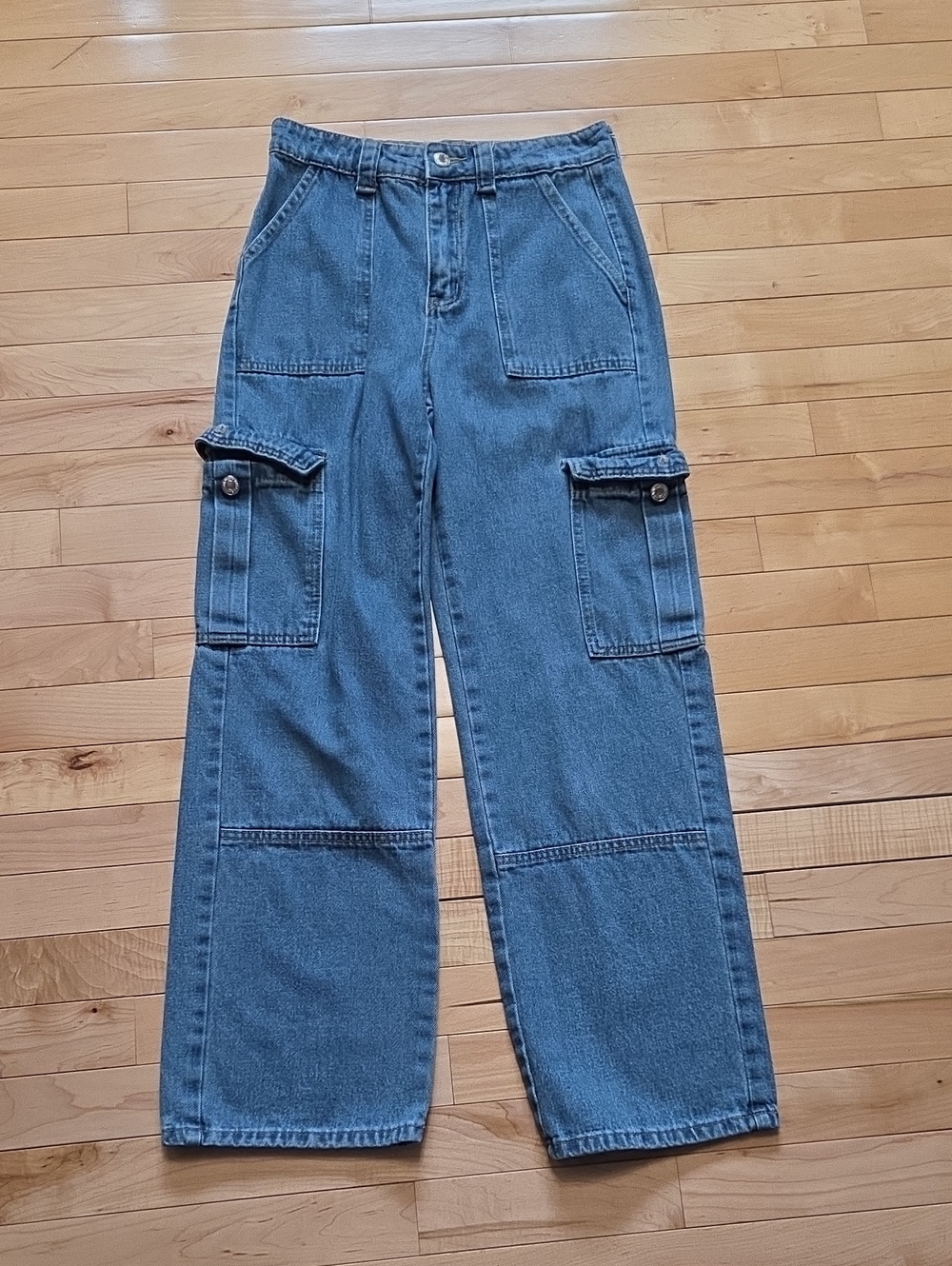 Women’s Blue Denim Cargo Jeans - Relaxed Fit